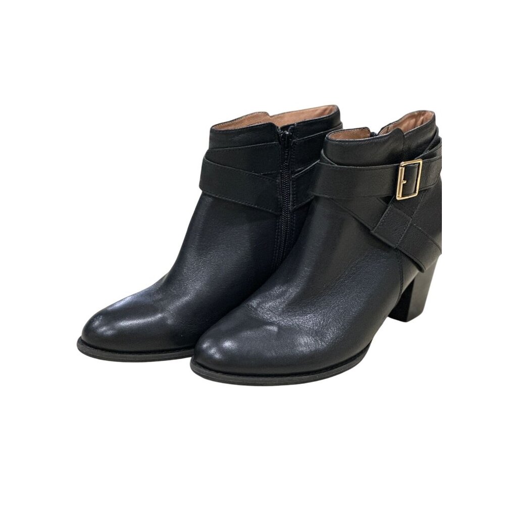 Womens Vionic Leather Zippered Black Ankle Boots Buckle Size 9.5